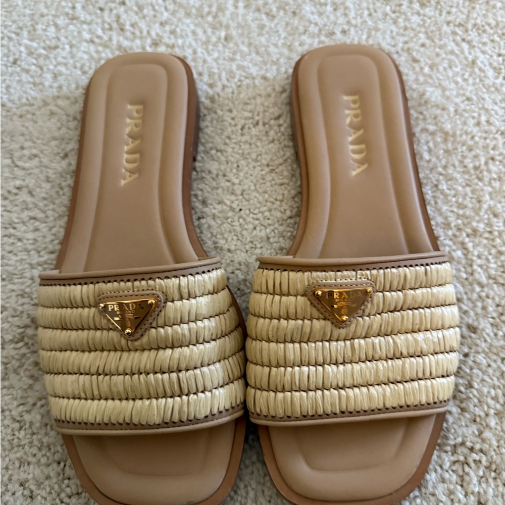 Prada Women's Raffia Slide Sandals